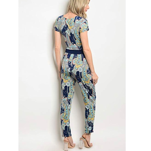 Multi Print Short Sleeve Long Pants Jumpsuit - Picture 3 of 4